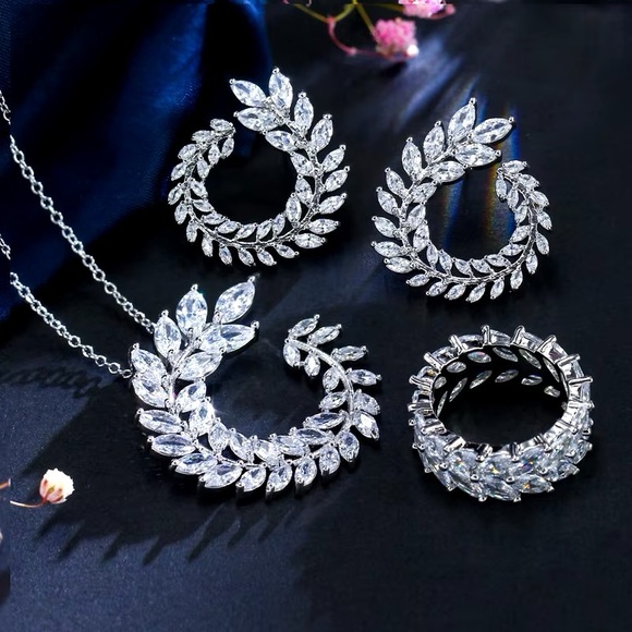 4 Pcs Set 925 Sterling Silver Cubic Zirconia Necklace, Earrings, Bracelet, Ring - Picture 8 of 10
